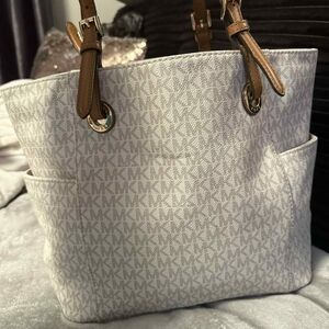 Michael Kors Cream and Tan MK Logo Tote